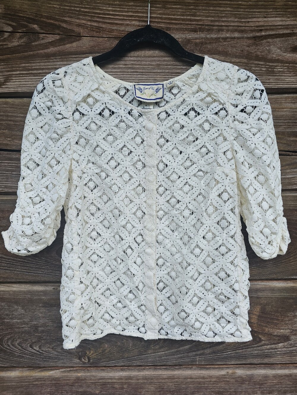 Two of Us Vintage Ivory Lace Button Front Cardigan Top Size 6